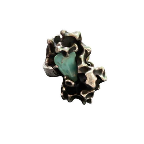 vintage sterling silver and turquoise brutalist style ring size 8 southwestern - Picture 5 of 9